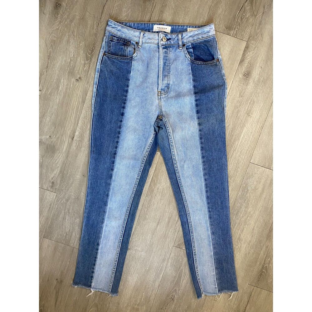 PacSun Two-Tone Colorblock Mom Jeans Womens Size 27 High Rise Denim Y2K